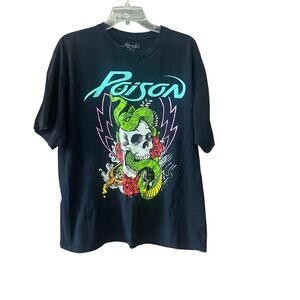 Poison Mens XL Black Graphic Tee Skull Snake Tattoo Art Music Band T Shirt